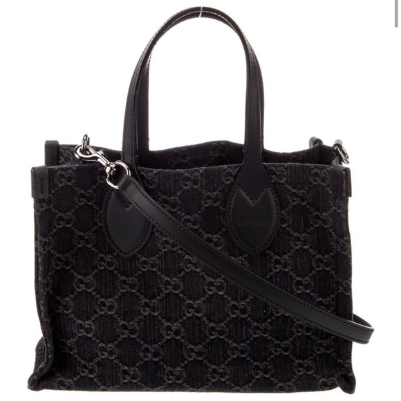 GUCCI Monogram Mini Tote Denim Ophidia Top Handle Crossbody Black - Picture 1 of 16